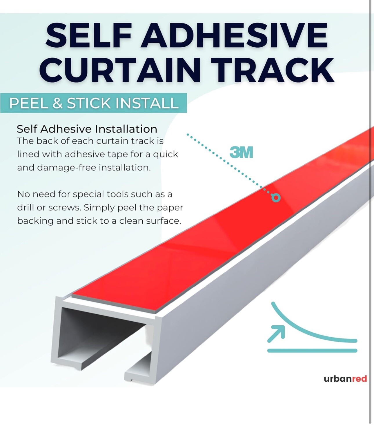 UrbanRed Self Adhesive Ceiling Or Wall Curtain Track (16.4 FT, 5 Meters)