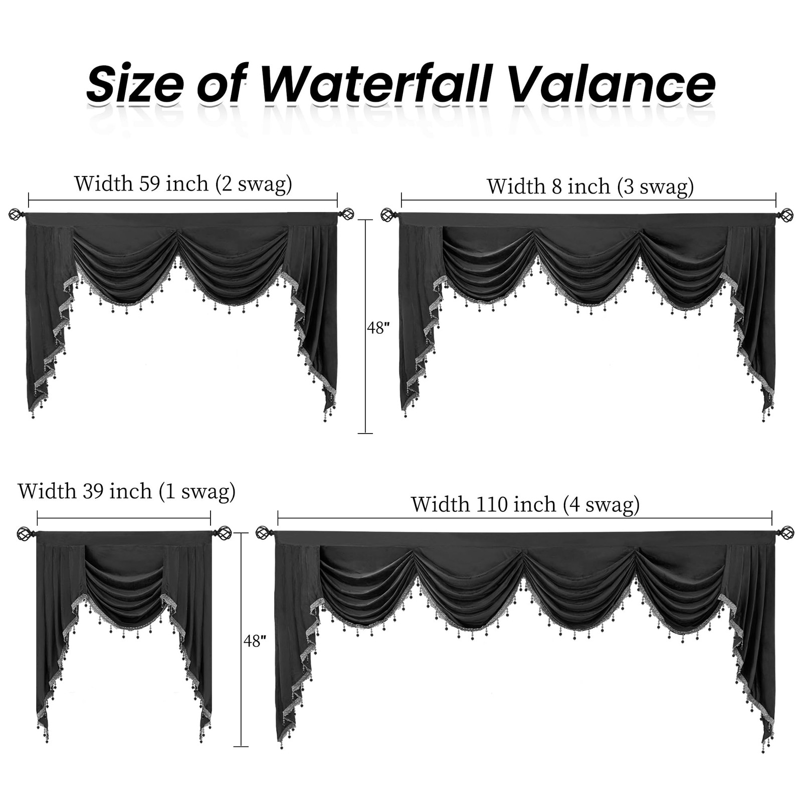 Phating Velvet Waterfall Swag Valance for Bedroom, Valances with Tassels for …