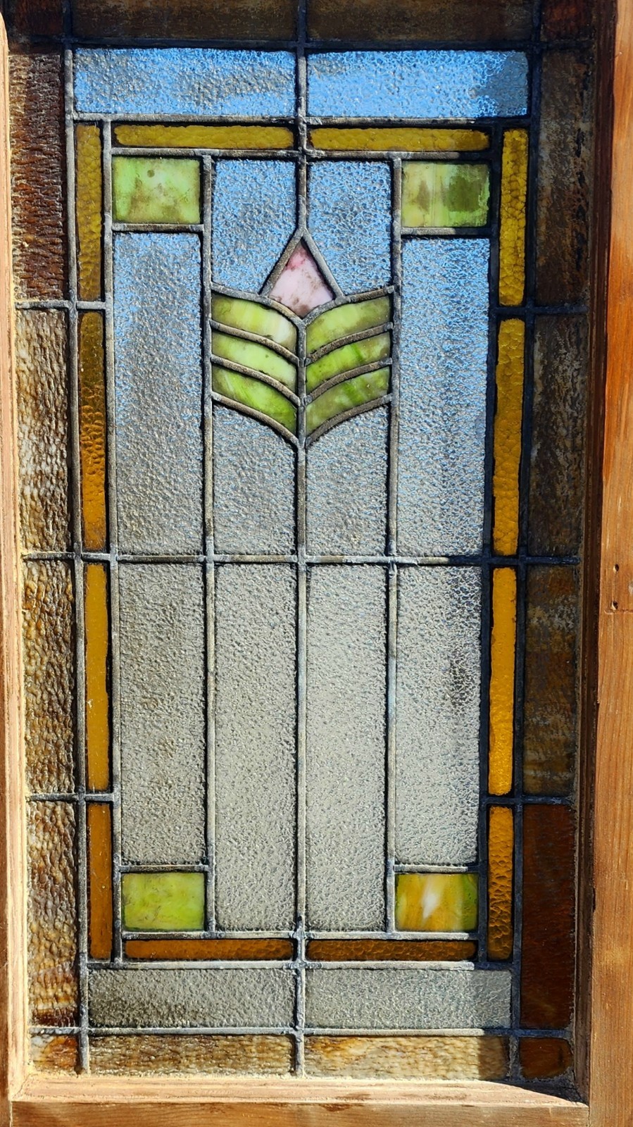 Art Deco Geometric Stained Glass Panel Rectangular Vertical Multicolor Leaded