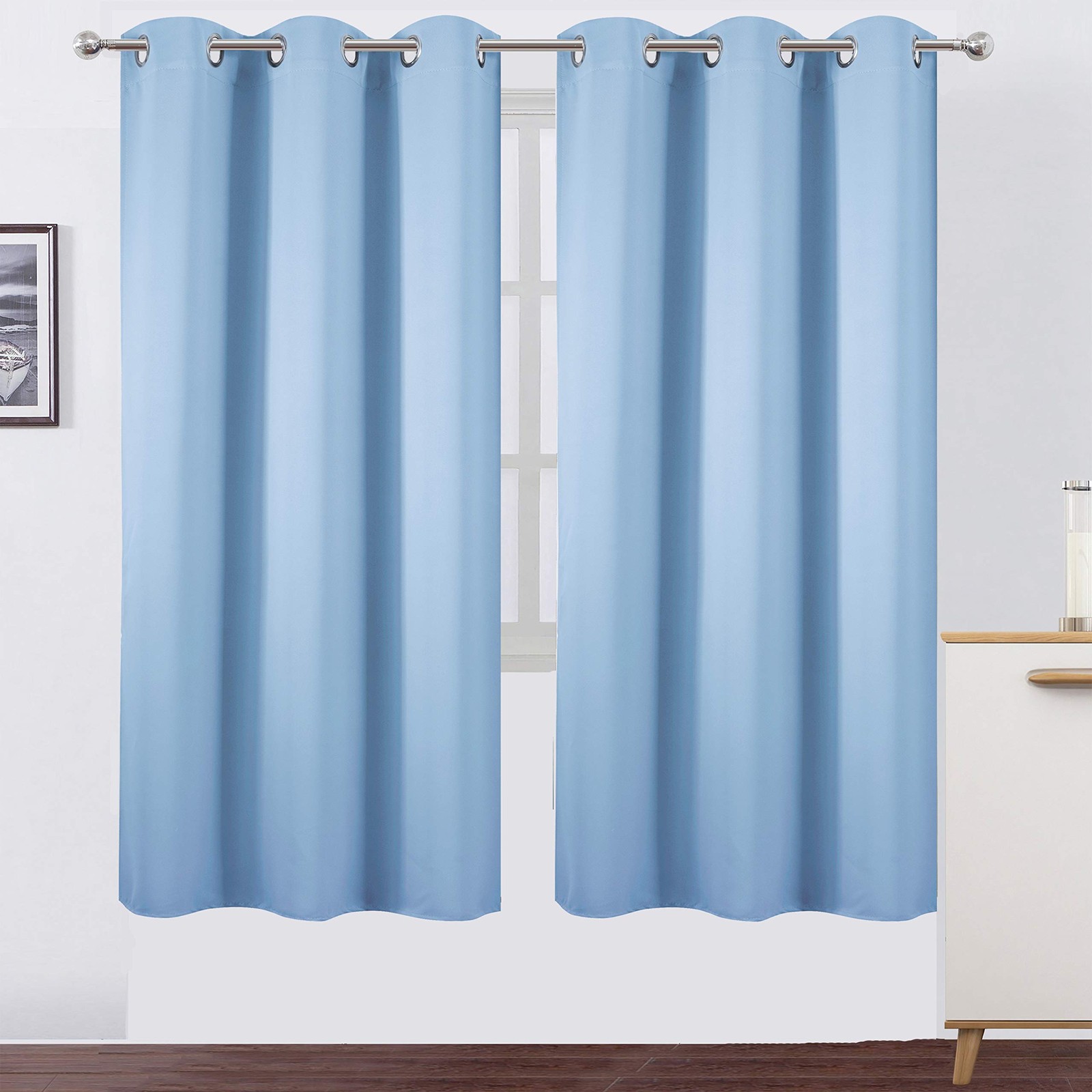 Sky Blue Thermal Blackout Curtains/42 x 72 Inch/Set of 2 Panels Room Darkenin…
