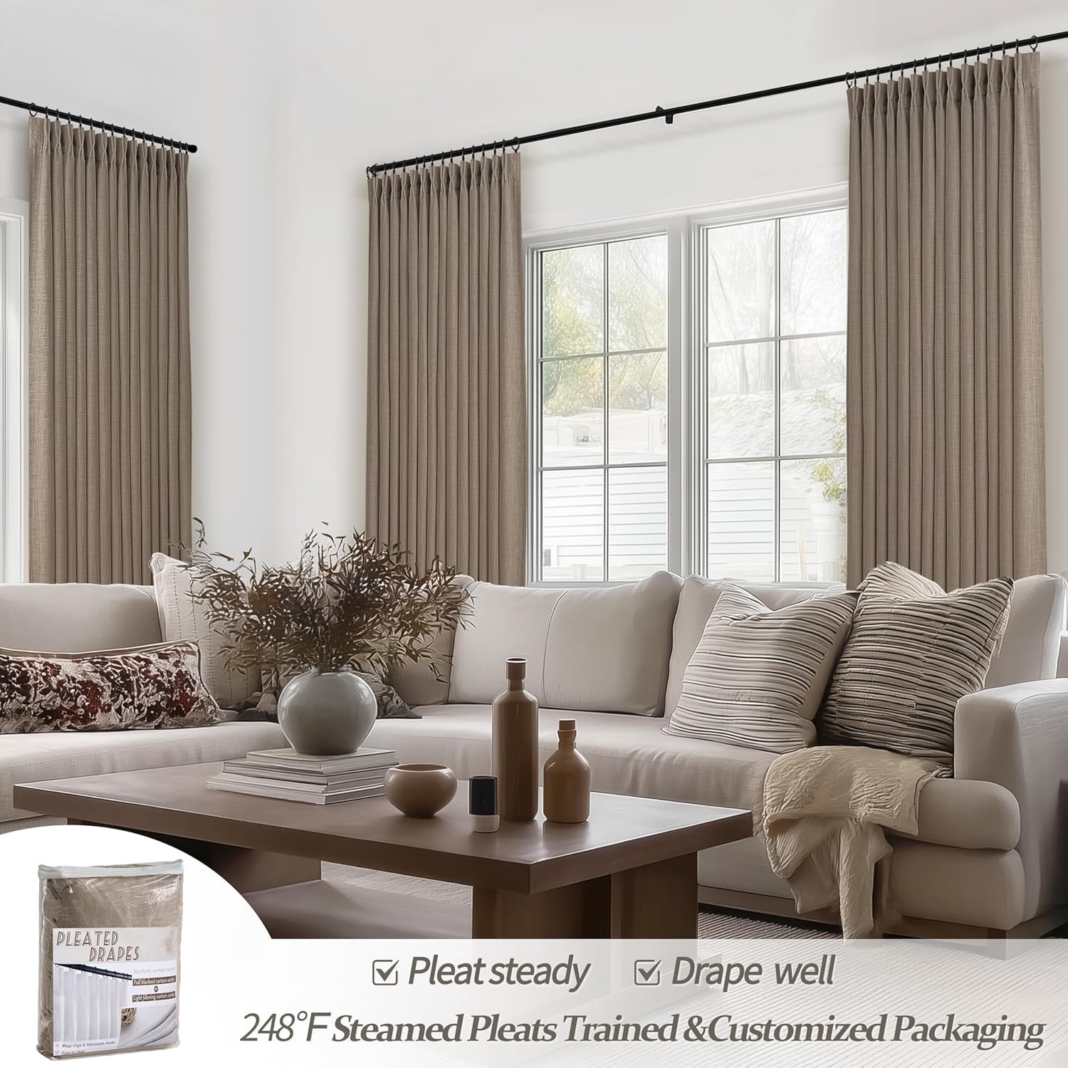 40 x 102 2 Panels PleatedDrapes Linen Pinch Pleated Thick Blackout Curtains C241