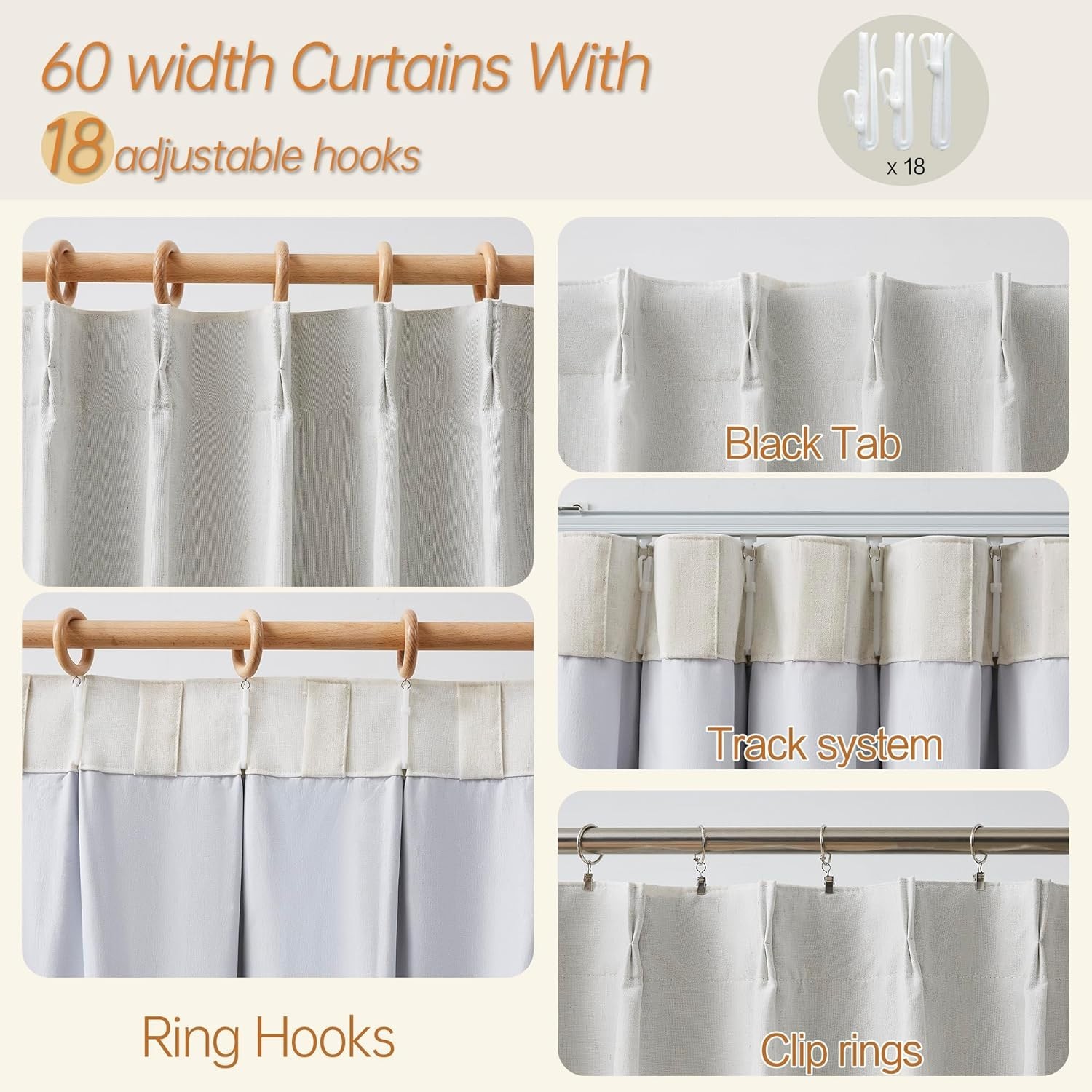 Pinch Pleat Linen Blend Curtains 108 Inch Long,Custom Made Floor to Ceiling Leng