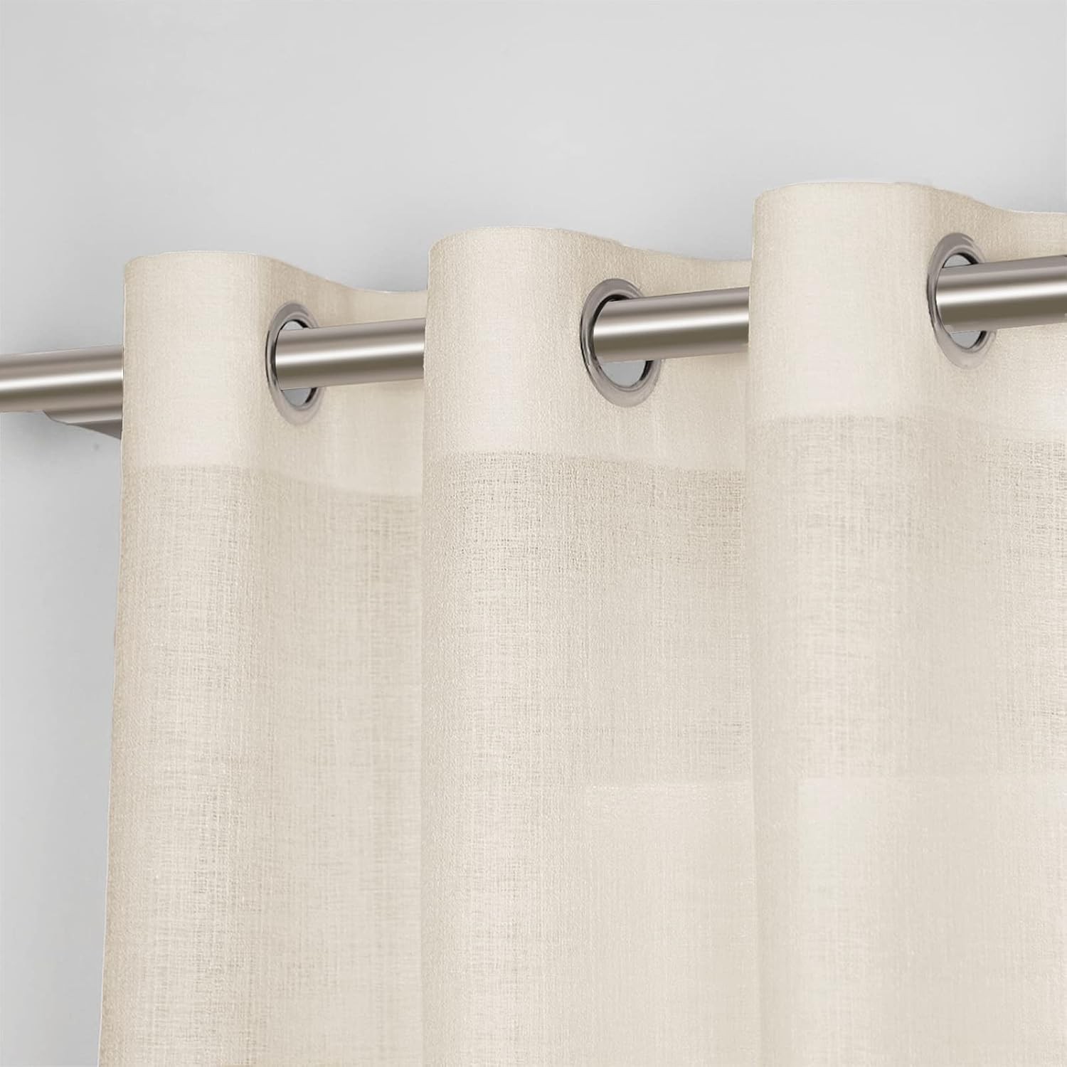 Beige Linen Semi Sheer Curtains 96 Inches Long for Living Room Bedroom Flax Line