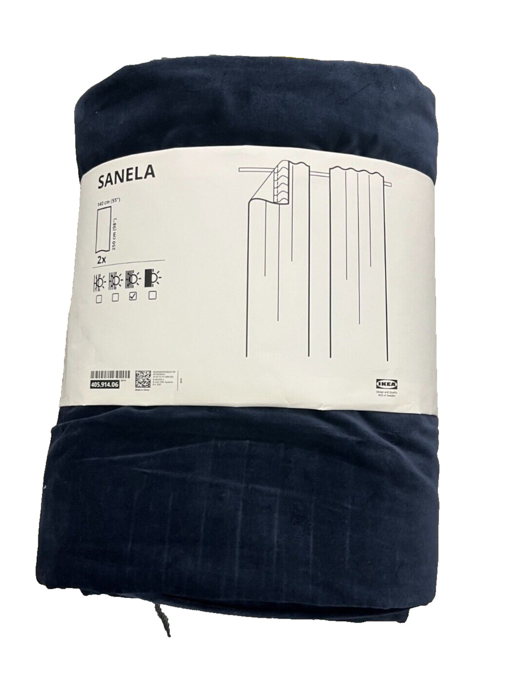 New IKEA SANELA Light Room Darkening Curtains 1 Pair Dark Blue 405.914.06