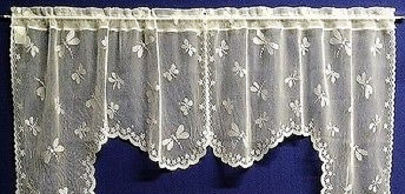 Dragonflies Ivory Lace Swag Pair or Tier Pair Kitchen Bathroom Den