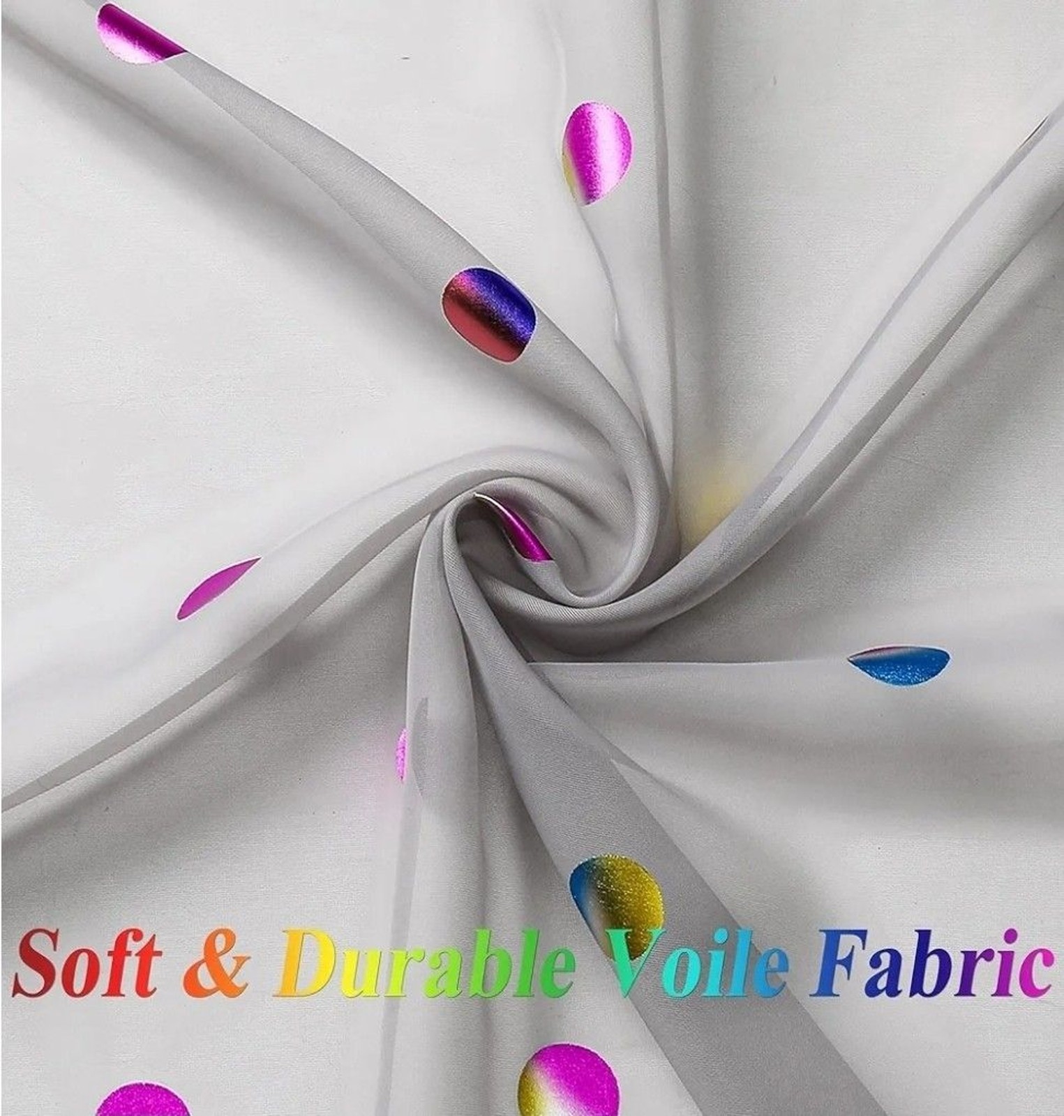 Gray Semi Sheer Valance Curtain for Kitchen 15″ Colorful Metallic Polka Dots