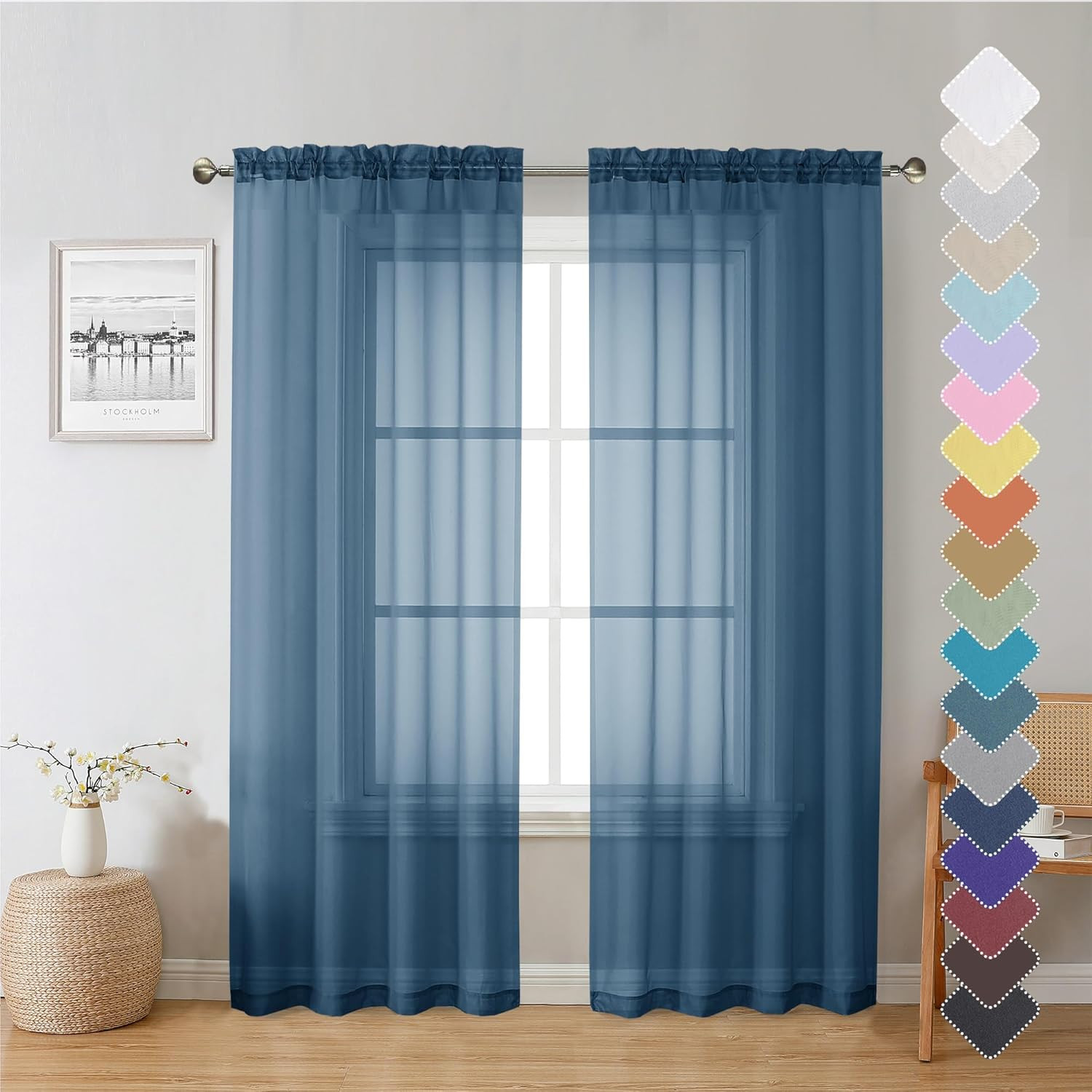 Dusty Blue Sheer Curtains 72 Inches Long 2 Panels Light Filtering Voile Curtain