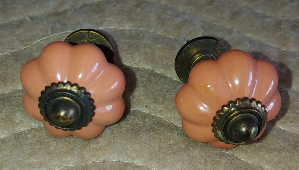 Pair Drape Curtain Tie Backs Light Orange/Peach Ceramic Salvage