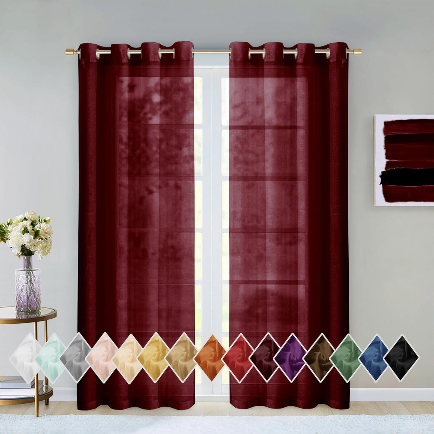 Sheer Window Curtains 2 Panels 54″ W X 84″ L (108″ W) Extra Wide Linen Curtains