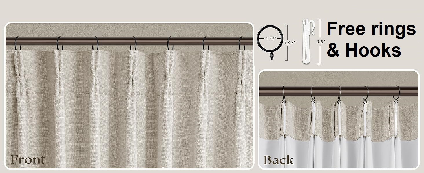 Extra Wide Pleated Linen 100% Blackout Curtains 84 Inches Long.