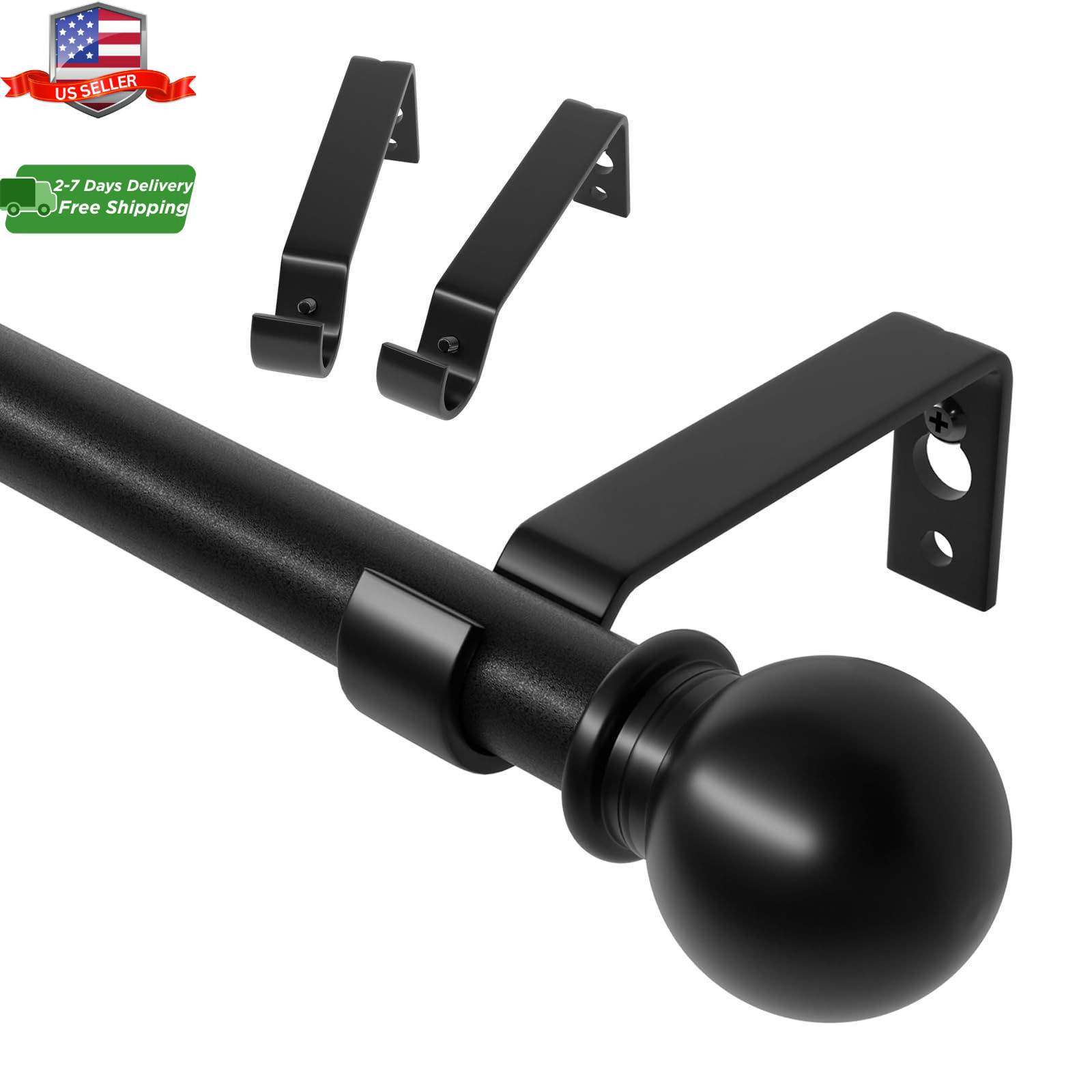 Curtain Rods for Windows 28 to 48 Inch, 5/8 Inch Black Curtain Rod Set with Brac