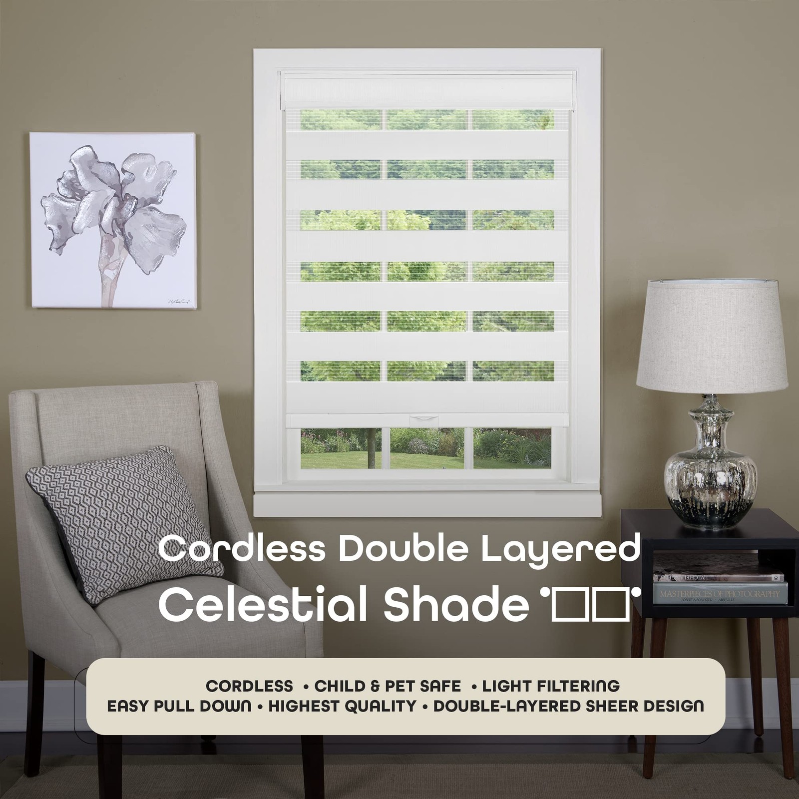 Cordless Celestial Sheer Double-Layered Window – 27 Inch Width X 72 Inch