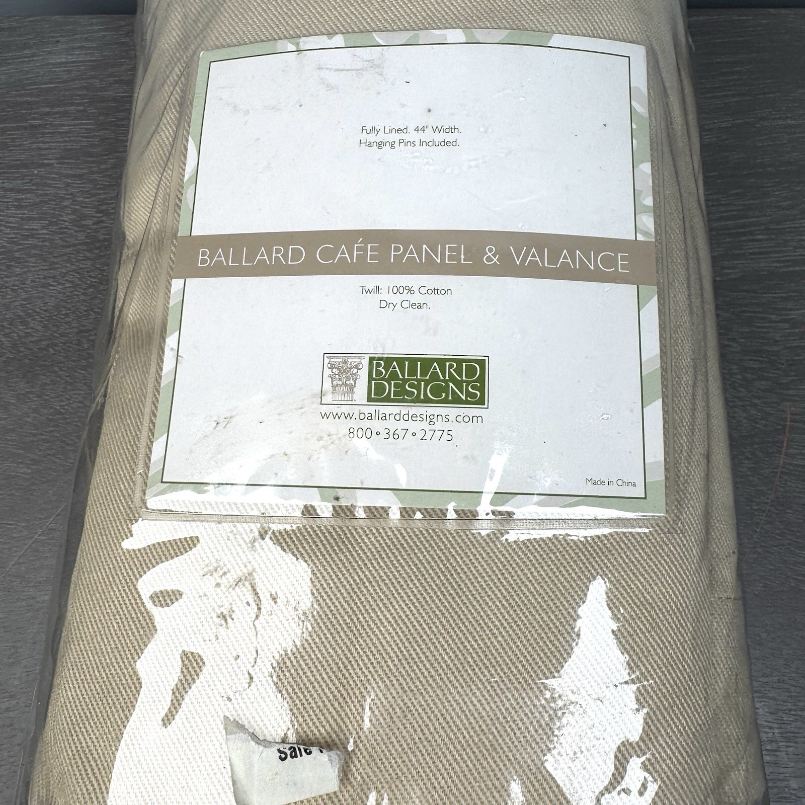 NIP Ballard Designs Twill Cafe Panel And Valance Khaki 44” X 36”