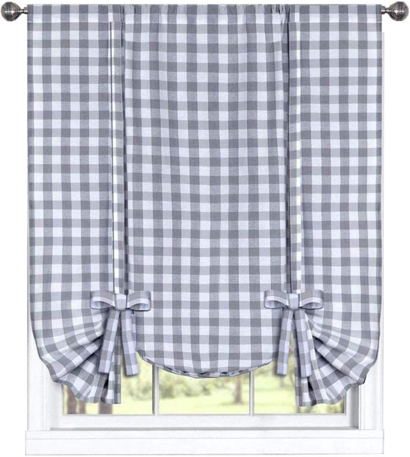 Buffalo Check Gingham Fit Farmhouse Window Curtain Tie up Shades – Assorted Co