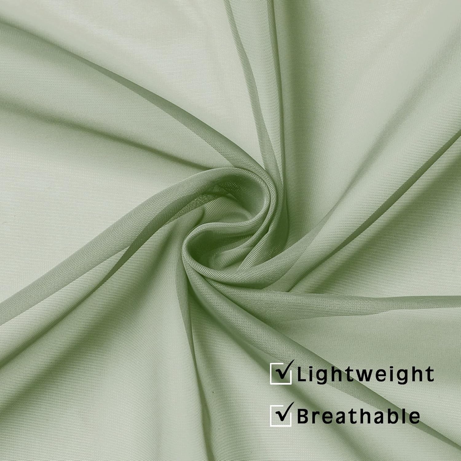 Sage Sheer Kitchen Valance for Windows Set 42″W x 14″L (Pack of 2) Sage Green