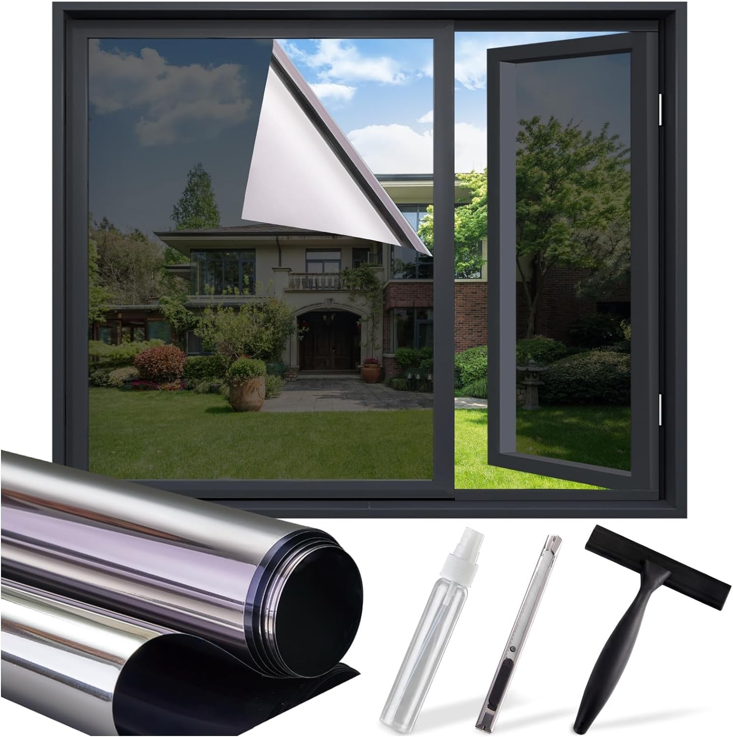 Window Tint for Home, One Way Privacy Film Heat & UV Blocking, Static Cling N…