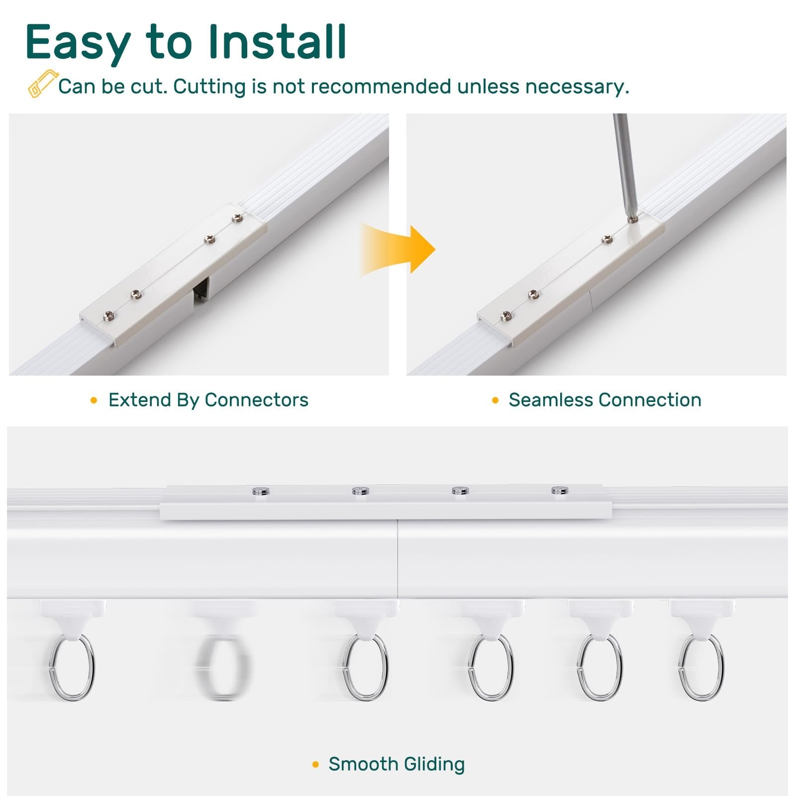 Ceiling Curtain Track System with Wall Mount, Silent Curtain Rail for Room Di…