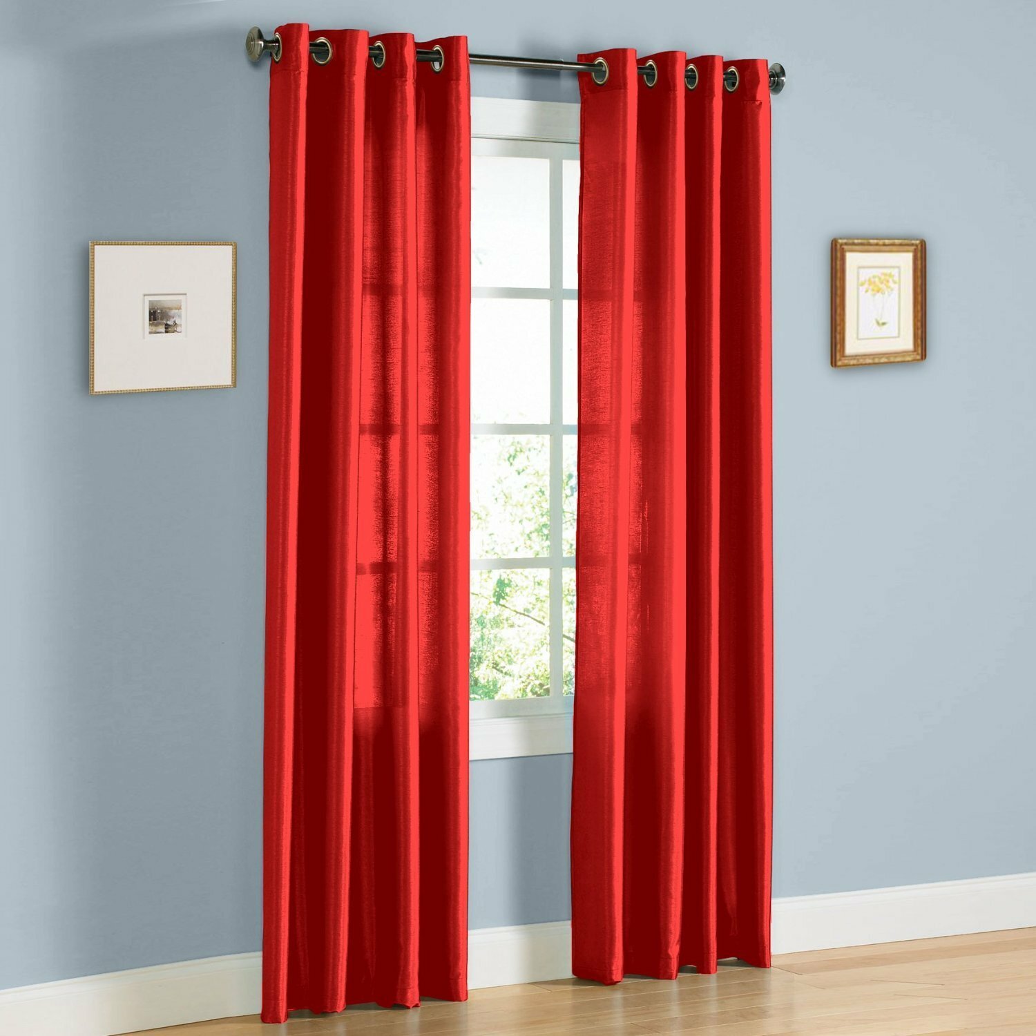 FAUX SILK Window Treatments Curtains MIRA GROMMETS 63″ 84″ 108″ BRIGHT RED