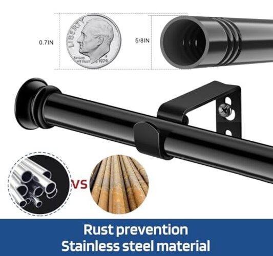Small Curtain Rods for Windows 30″ to 45″ 5/8 Inch Standard 30-45″ Black