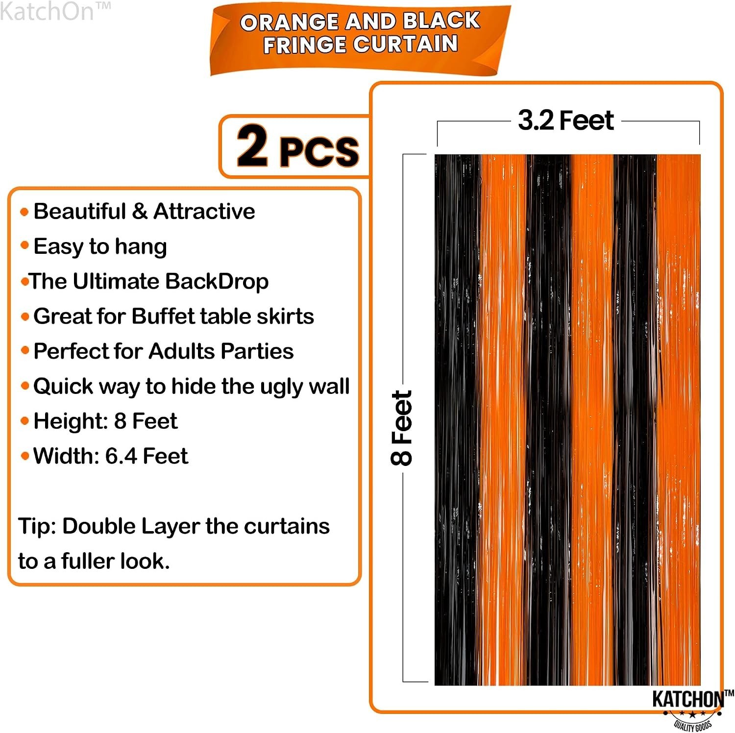 Black and Orange Foil Fringe Curtain – XtraLarge 3.2×8 Feet, Pack of 2 | Oran…