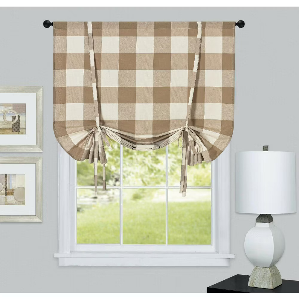 Kate Aurora Country Farmhouse Rod Pocket Buffalo Plaid Gingham Tie Up Window