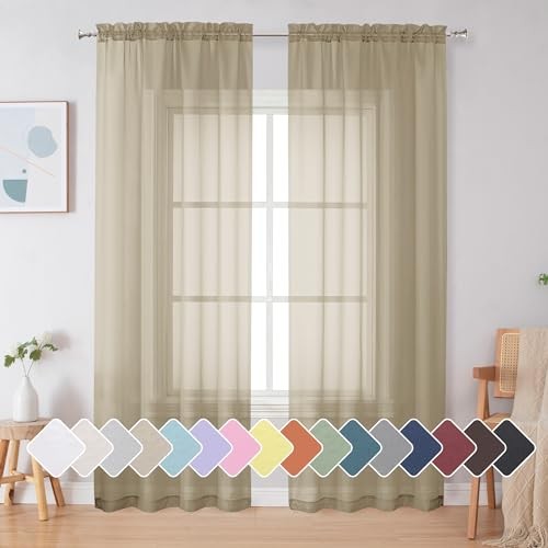 Sheer Curtains 72 Inches Long 2 Panels, Light 42″W x 72″L (Pack of 2) Taupe