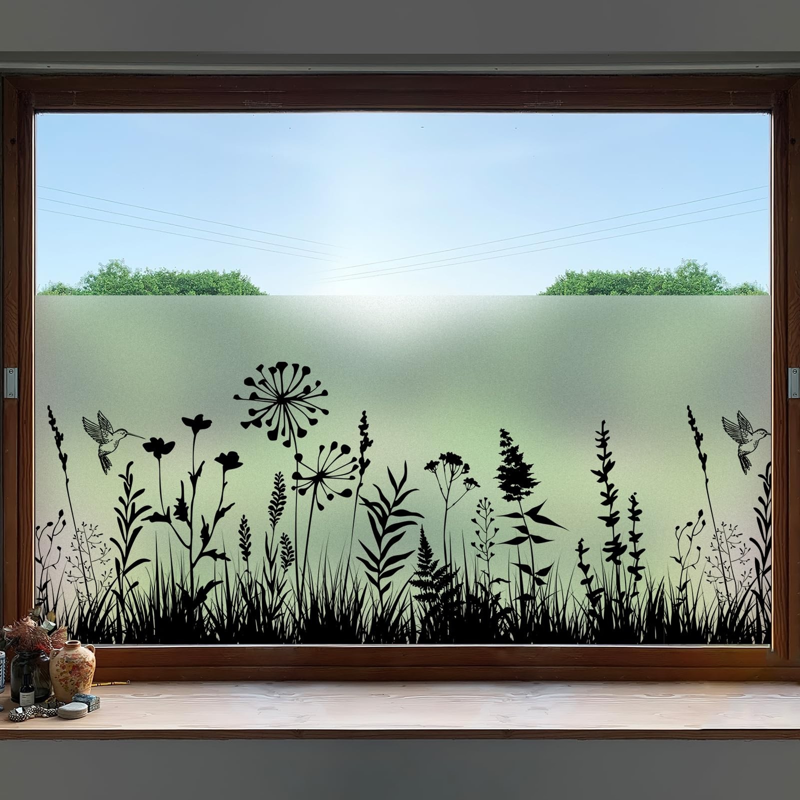Decorative Floral Black Frosted Window Film Static 35.4″ x 78.7″, A424-black