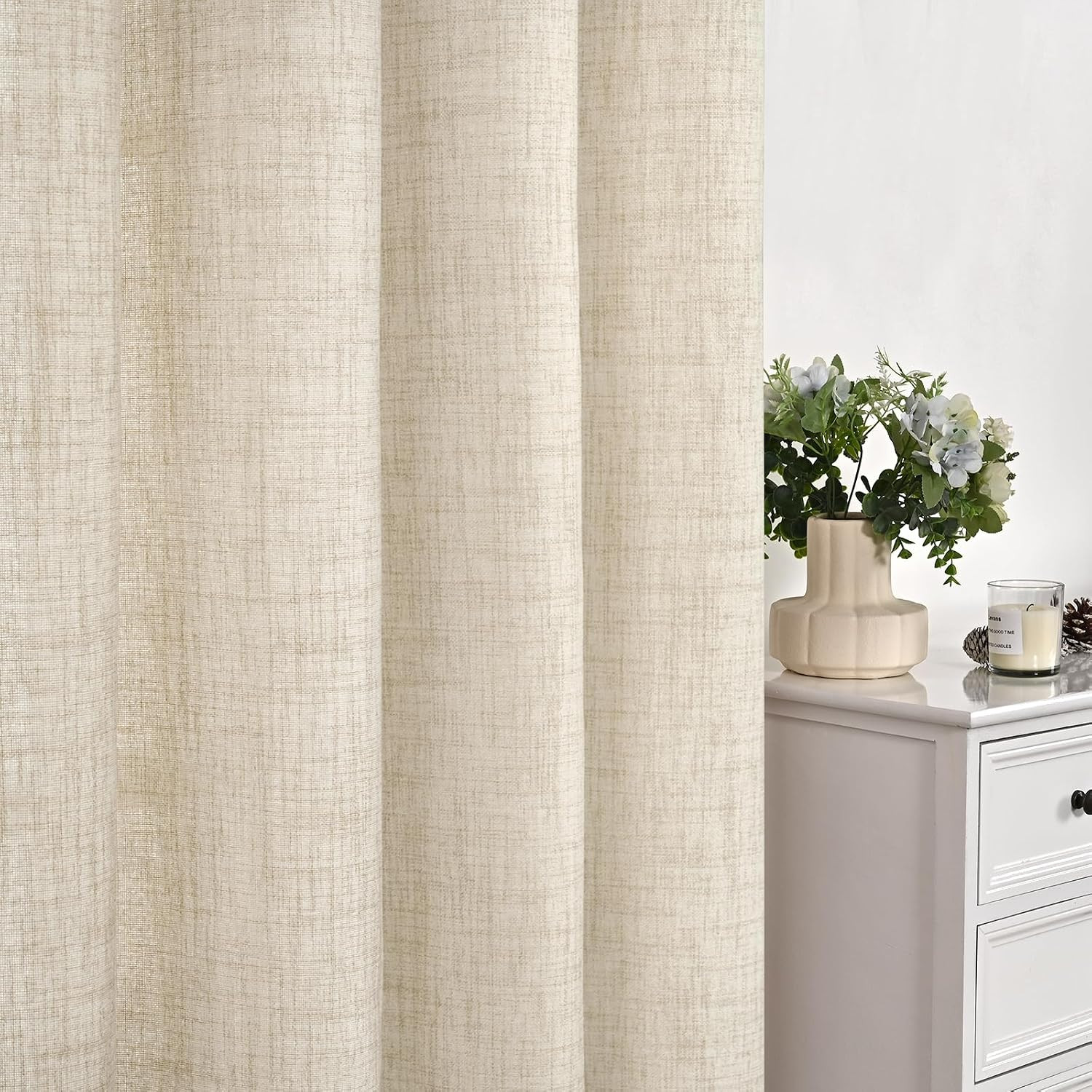 Linen Kitchen Window Curtains 40 Inches Long, Short Drapes Light Filtering with