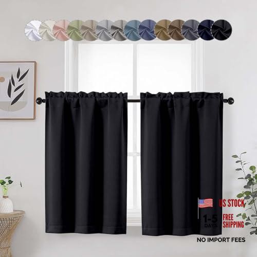 Black Cafe Curtains Tier 36″ Length – 2 Panels – 30″W x 36″L – Pack of 2