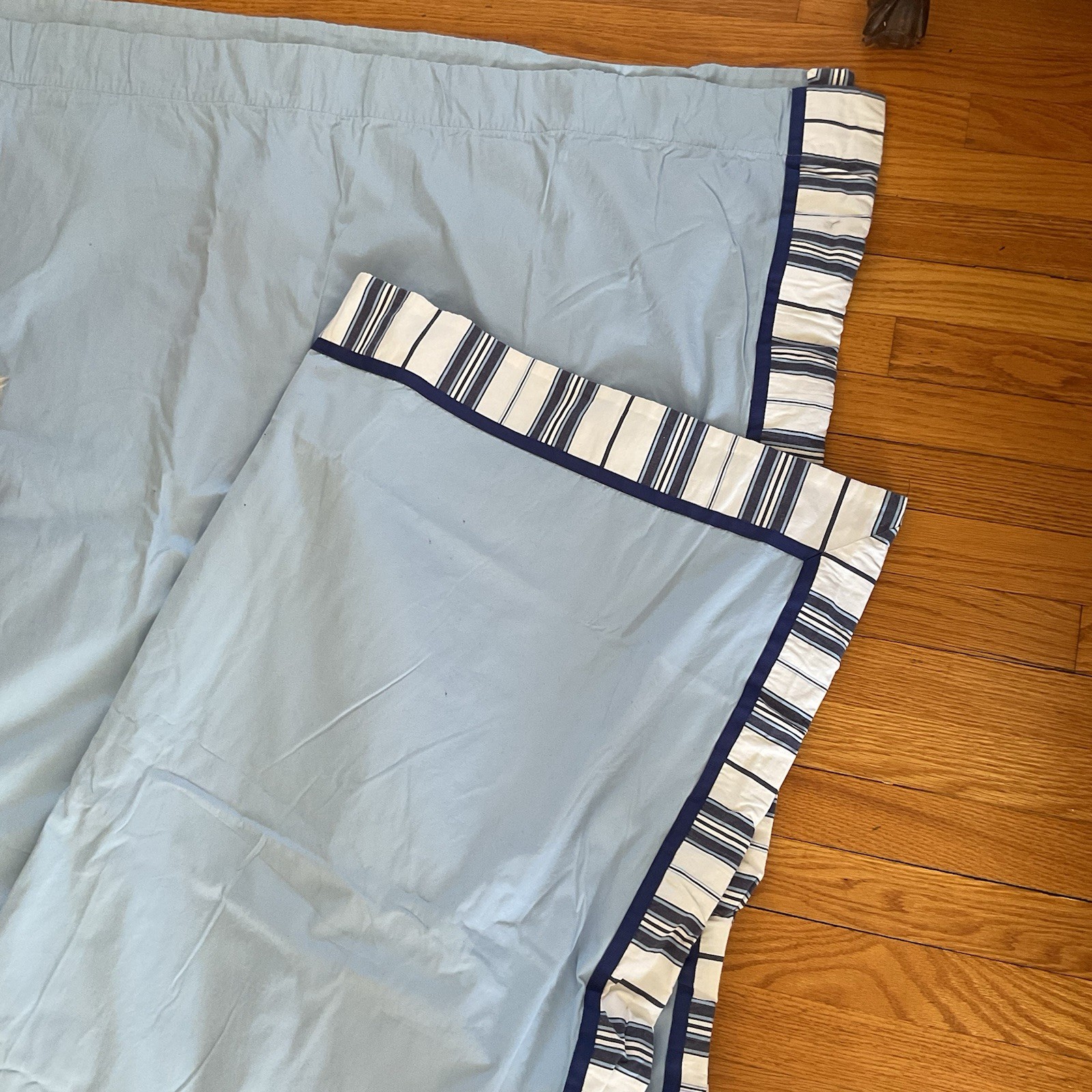 POTTERY BARN KIDS Fully Lined Set of 2 Blue Stripe Trim Curtains Panels 44 x 84