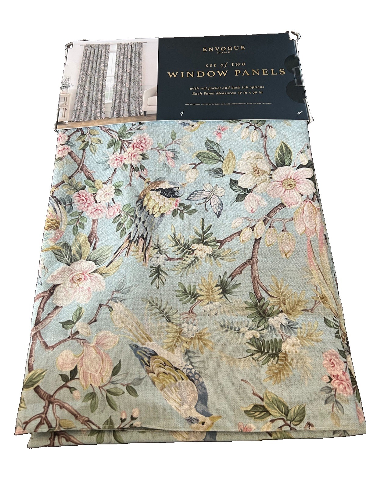 Envogue Floral Birds Curtains 37″ x 96” Floral Panels Rod Pocket Panel Pair(2)