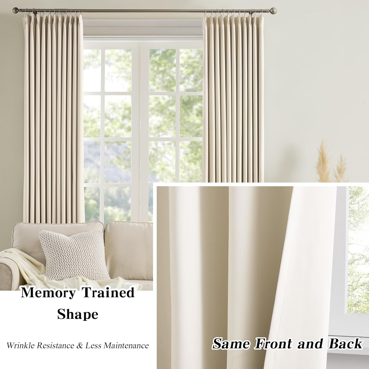 Cream Beige Blackout Sliding Glass Door Curtains 80×96, 2 Panels Set