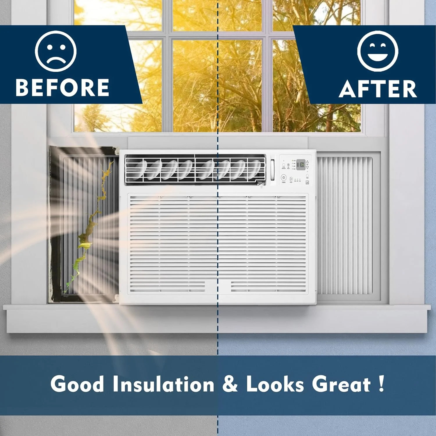 Window Air Conditioner Side Panel with Frame,AC Insulation Side Panels Curtain K