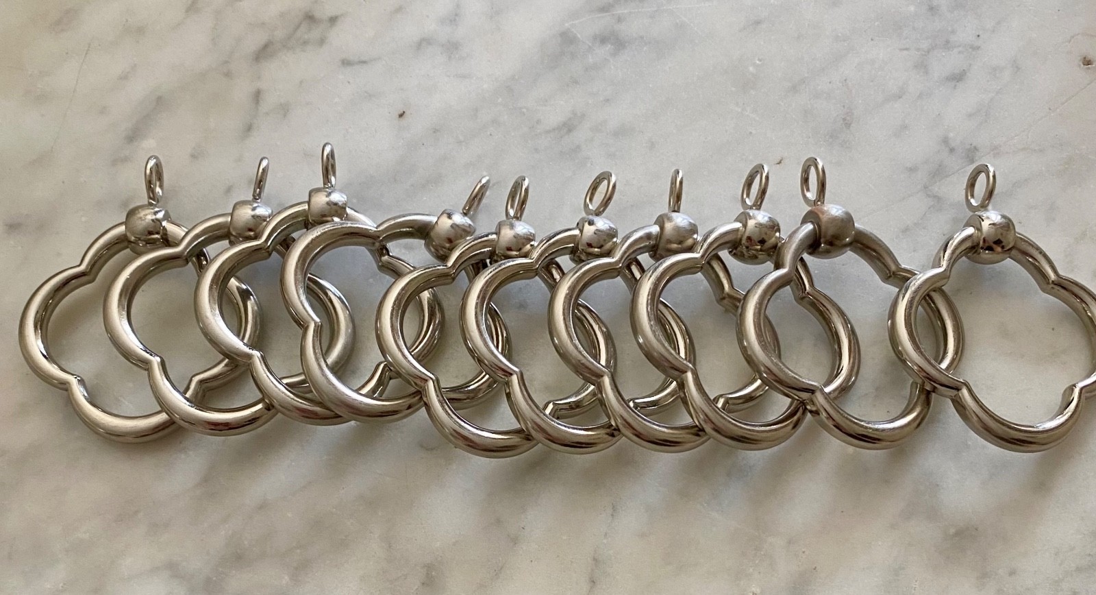 Ballard Designs QUATREFOIL Curtain Rings Set/10 Nickel 1.5” open