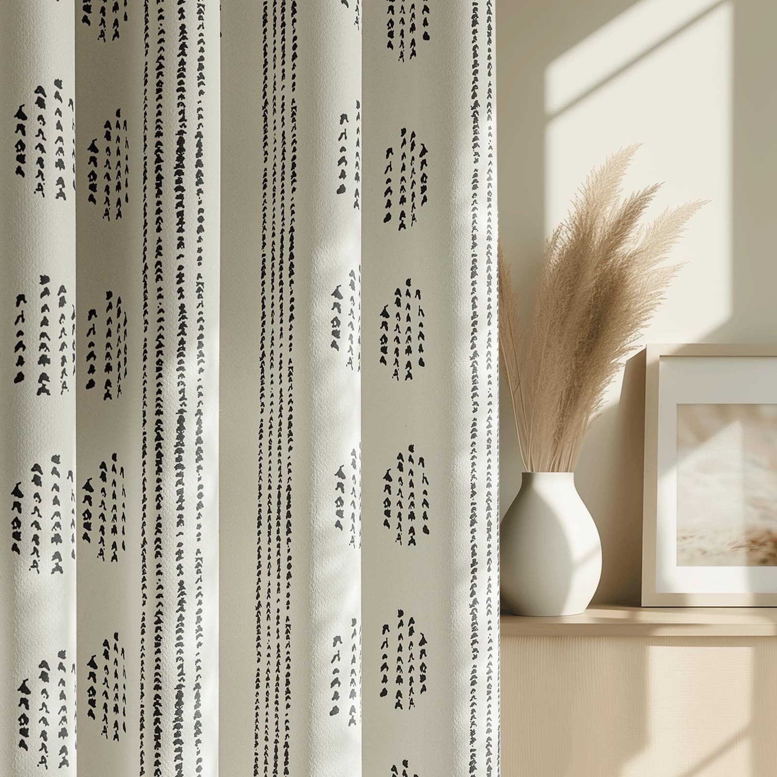 Ugoutry 100 Boho Blackout Curtains 84 Inches Long For Bedroom Black On Beige