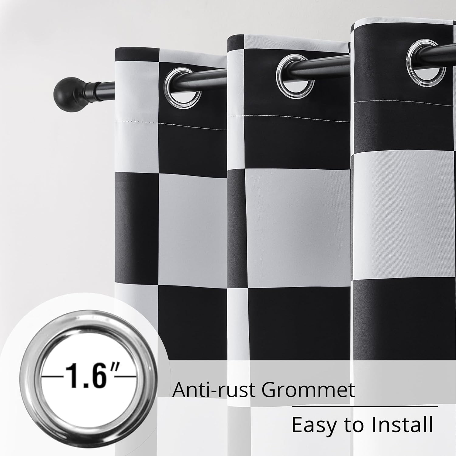 100% Blackout Curtains – Black and White Checkered Race Flag Pattern, 2 Pa