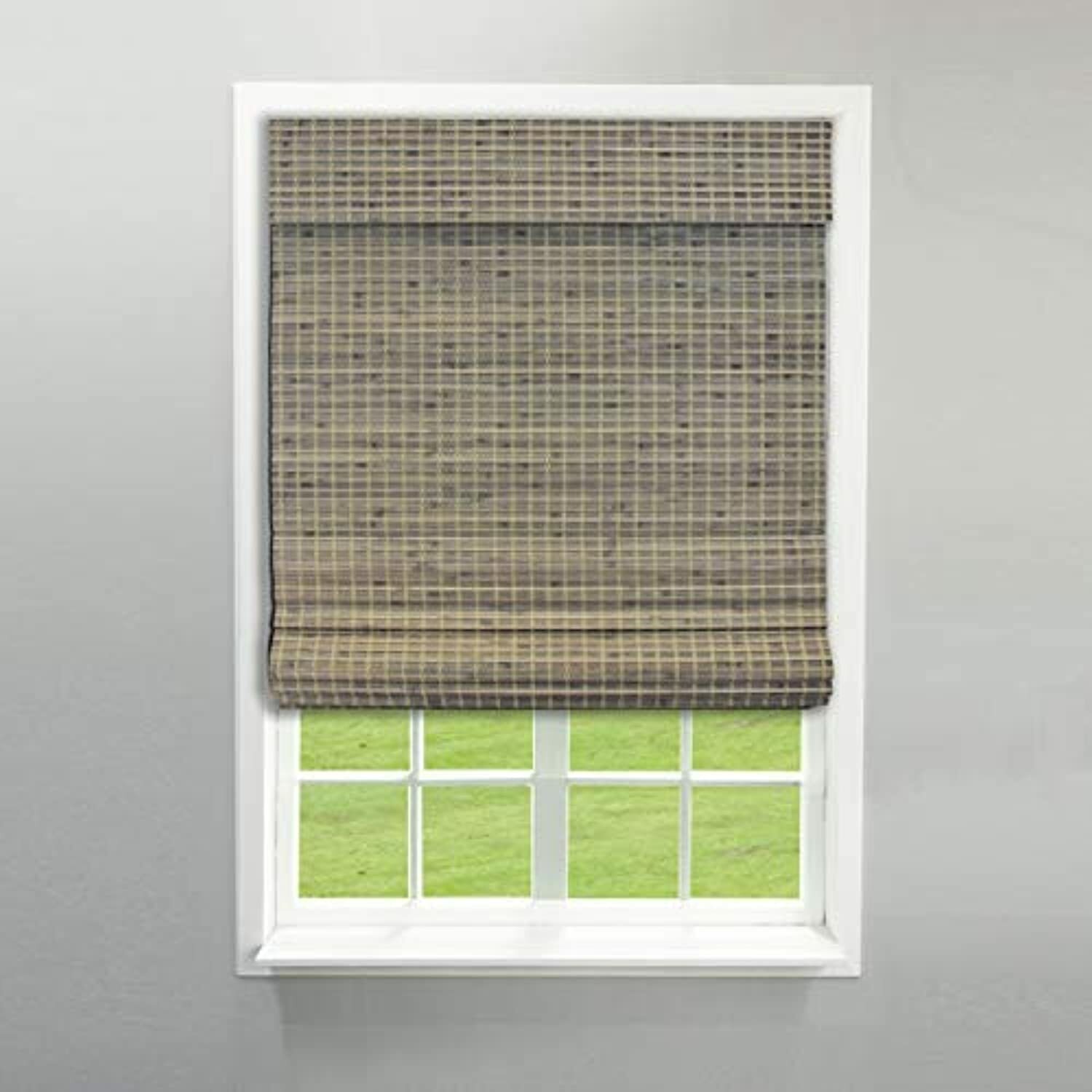 Driftwood Gray Cordless Light Filtering Flat Bamboo Roman Shade, 33.5″ W x 64″ L