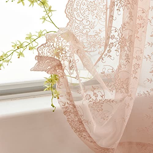Blush Lace Curtains 96 Inches Long 2 Panels 52″W x 96″L (Pack of 2) Blush Pink