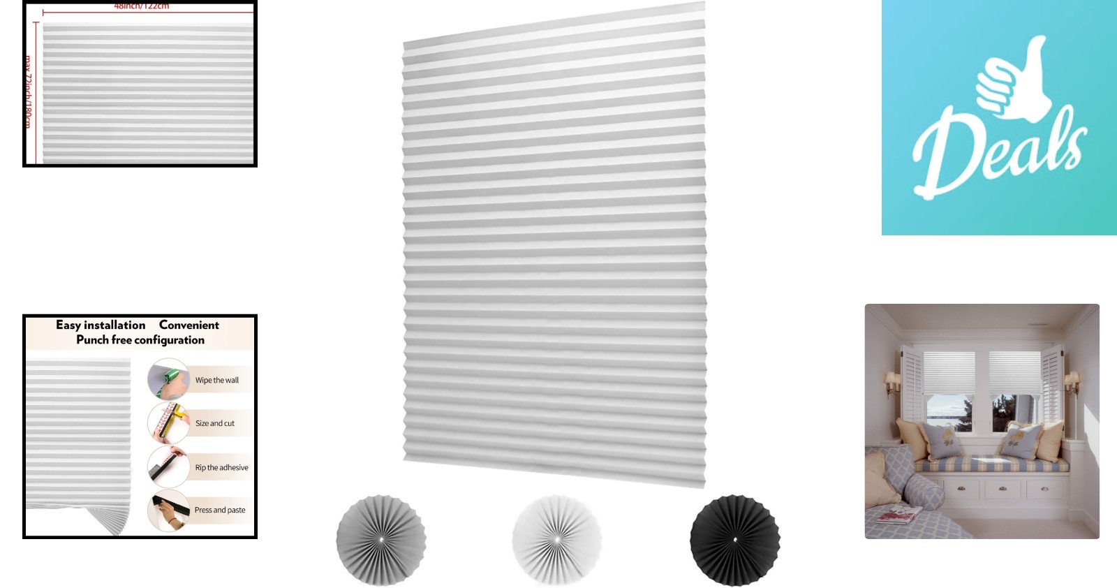 Customizable 2 Pack Light Filtering Pleated Shades with UV Protection, 48″x72″