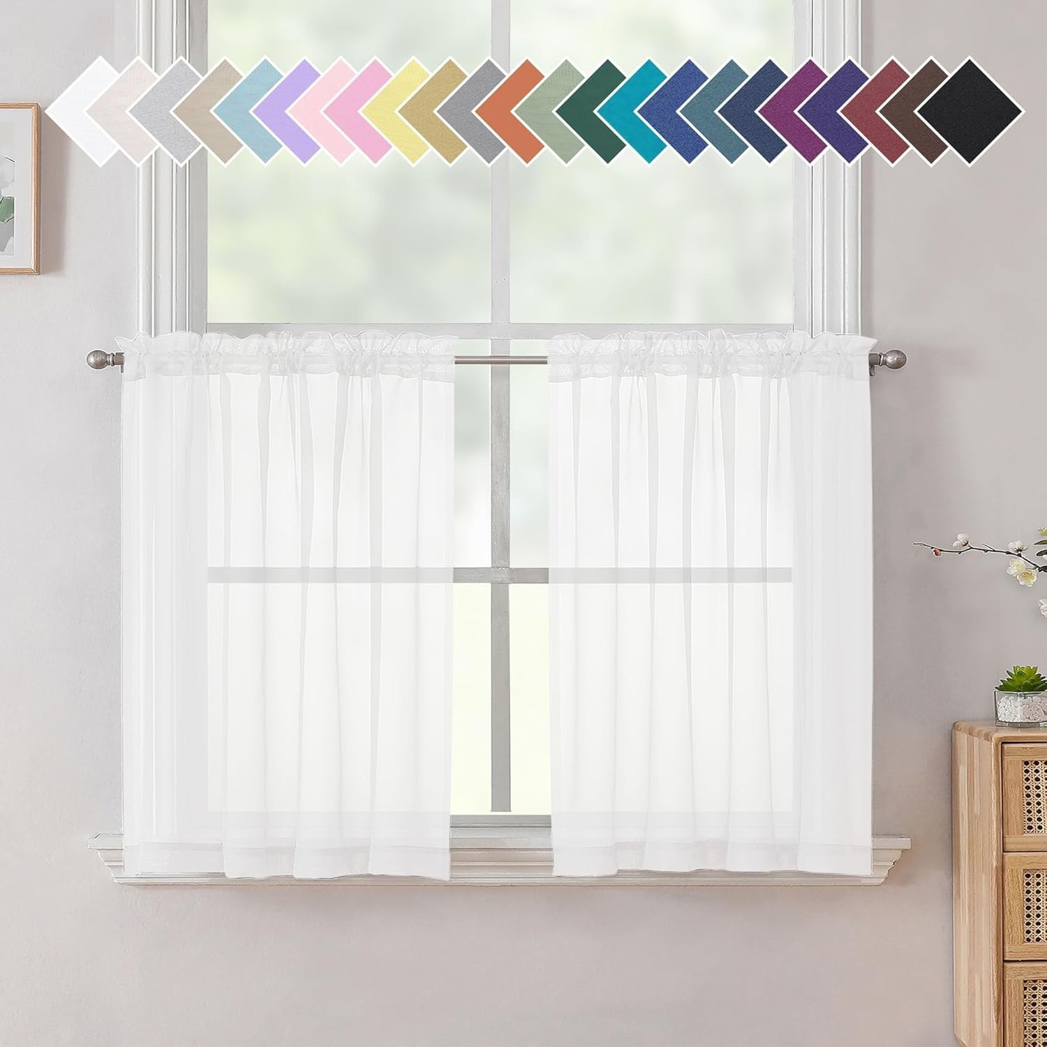 Light Filtering Sheer Valances – 2PCS White Curtains for Kitchen & Living Room