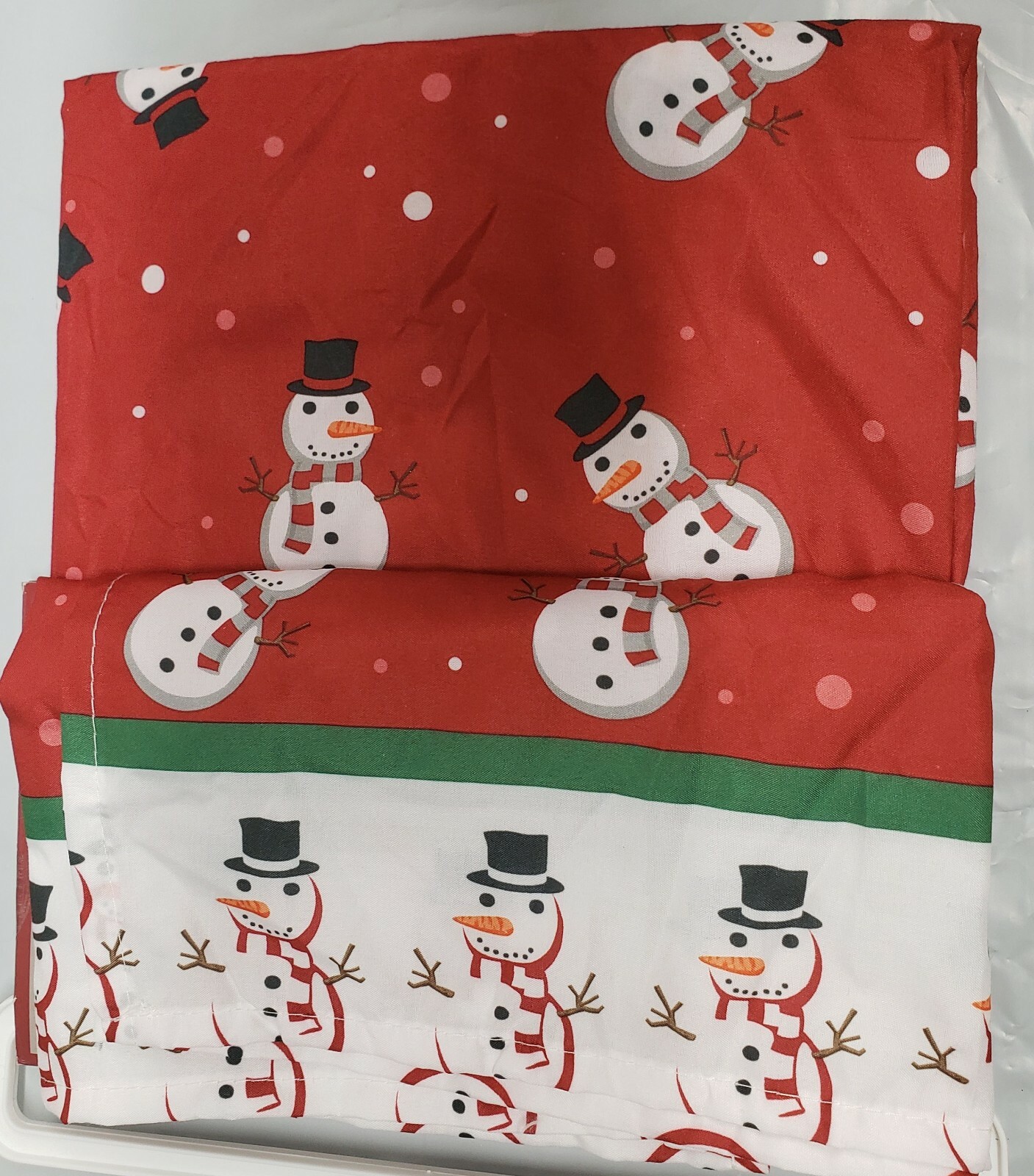 3pc Curtains Printed Set: 2 Tiers (28″)& Valance (56″x14″)SNOWMEN ON RED,Holiday