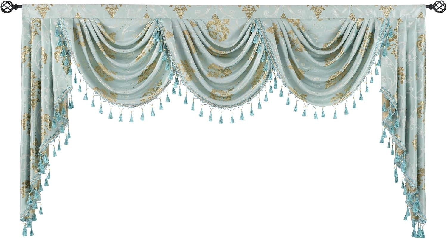 Waterfall Valance for Window – Tassels Valances for Living Room (1 Panel, Aqua,