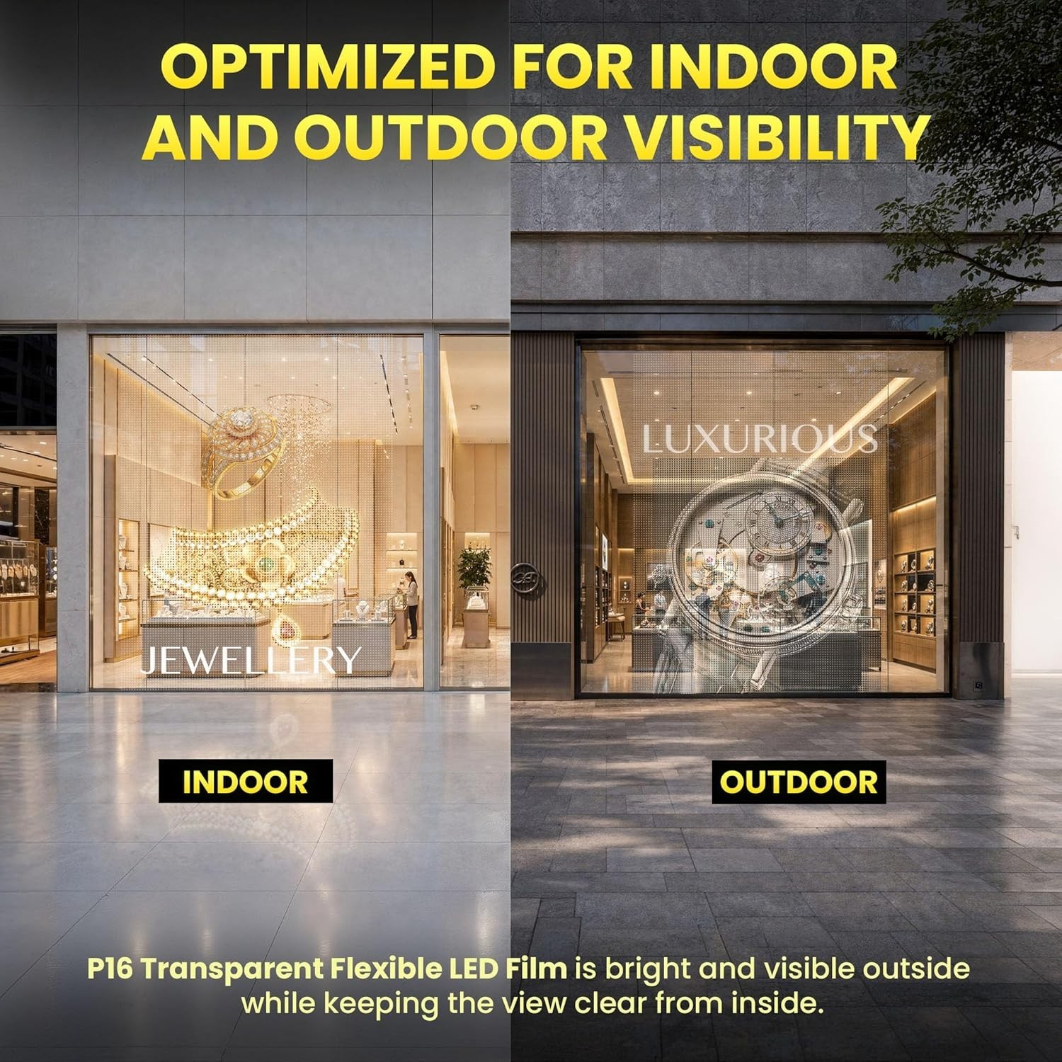 Transparent Flexible LED Film Display P16 Self Adhesive Glass Retail Screen