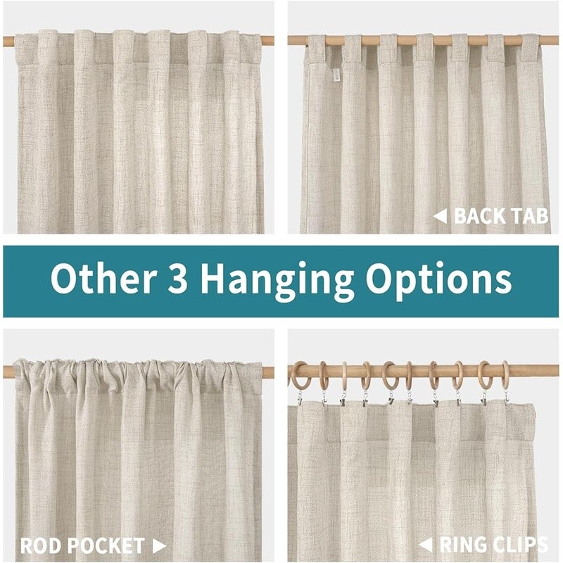 Faux Linen Light Filtering Curtains Panels Adjustable Hanging Privacy Decor US