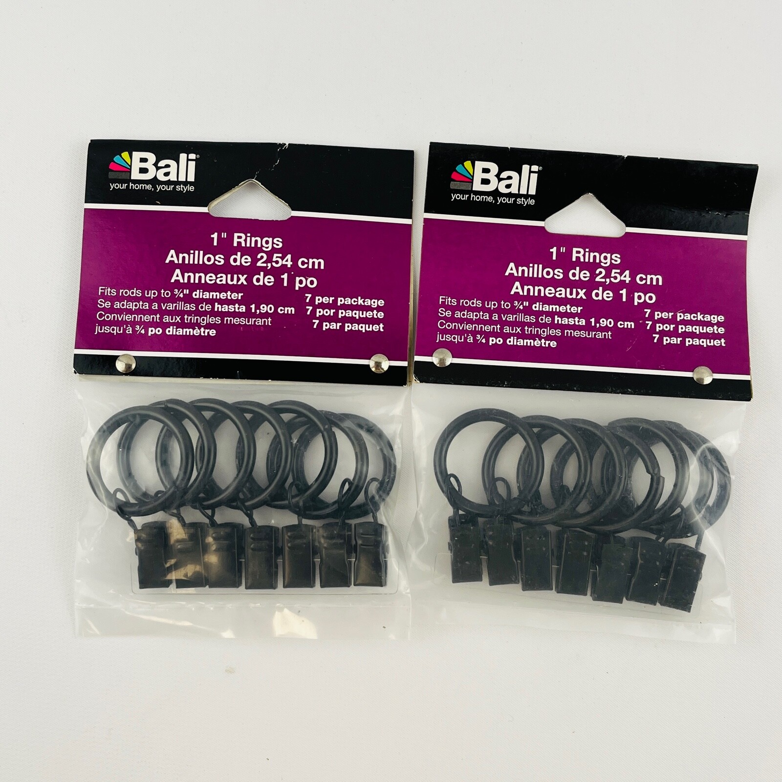 Bali 1″ Rings Black 2 Package Lot Fits 3/4″ Diameter Rod Curtain Clips Metal