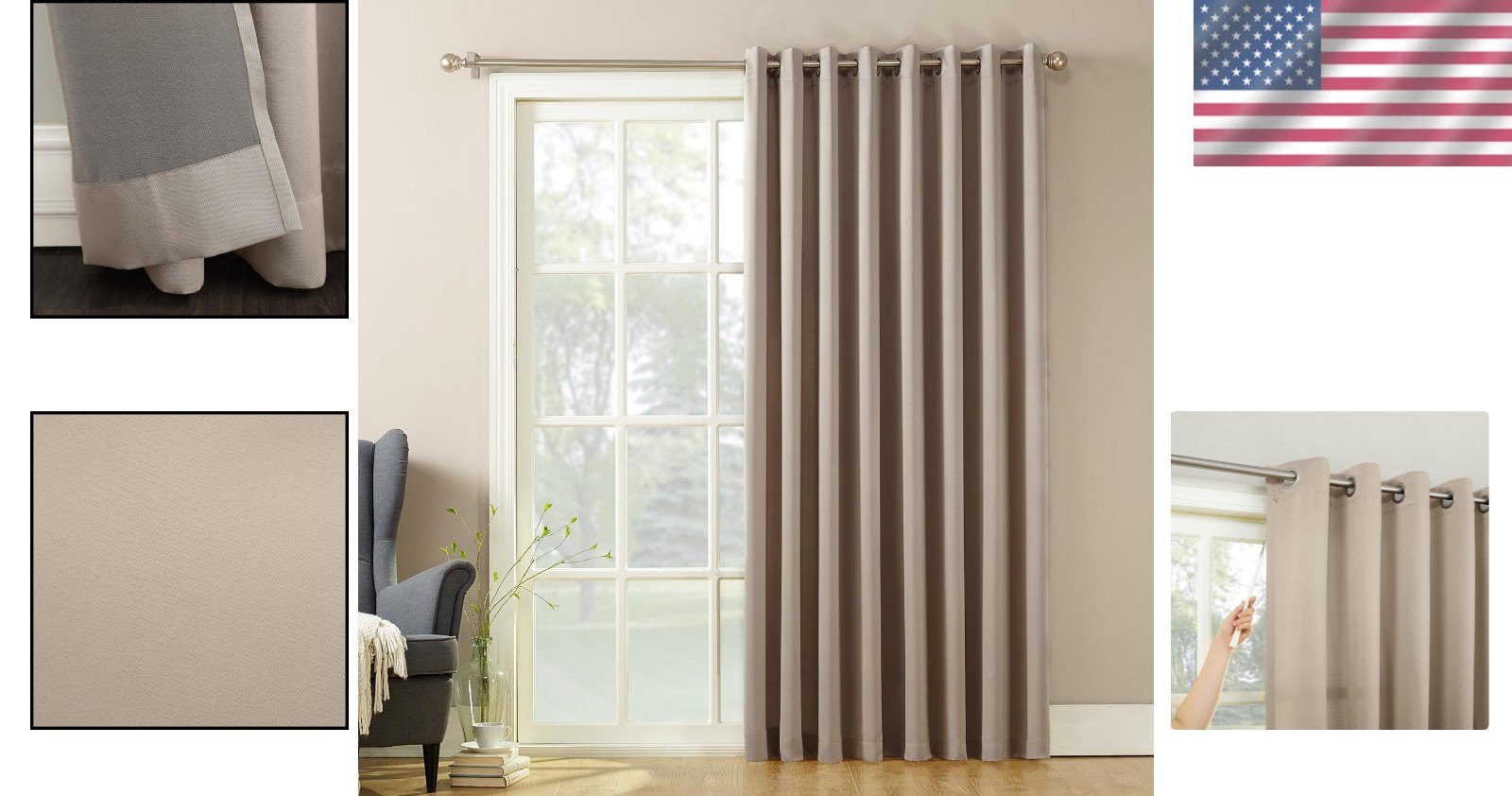 Barrow Energy-Efficient Grommet Sliding Patio Door Curtain 100″ x 84″ – Stone