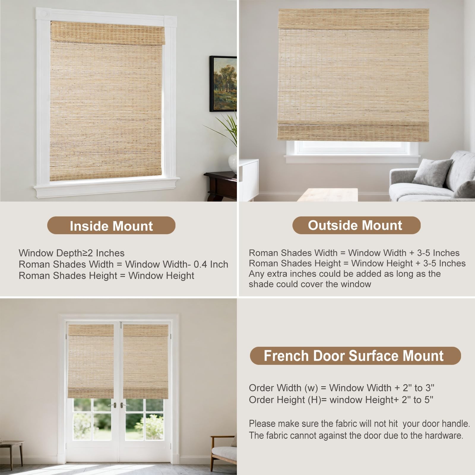 Cordless Bamboo Window Blinds, Hemp Grass Sheer Light Filtering Roman Shades,…