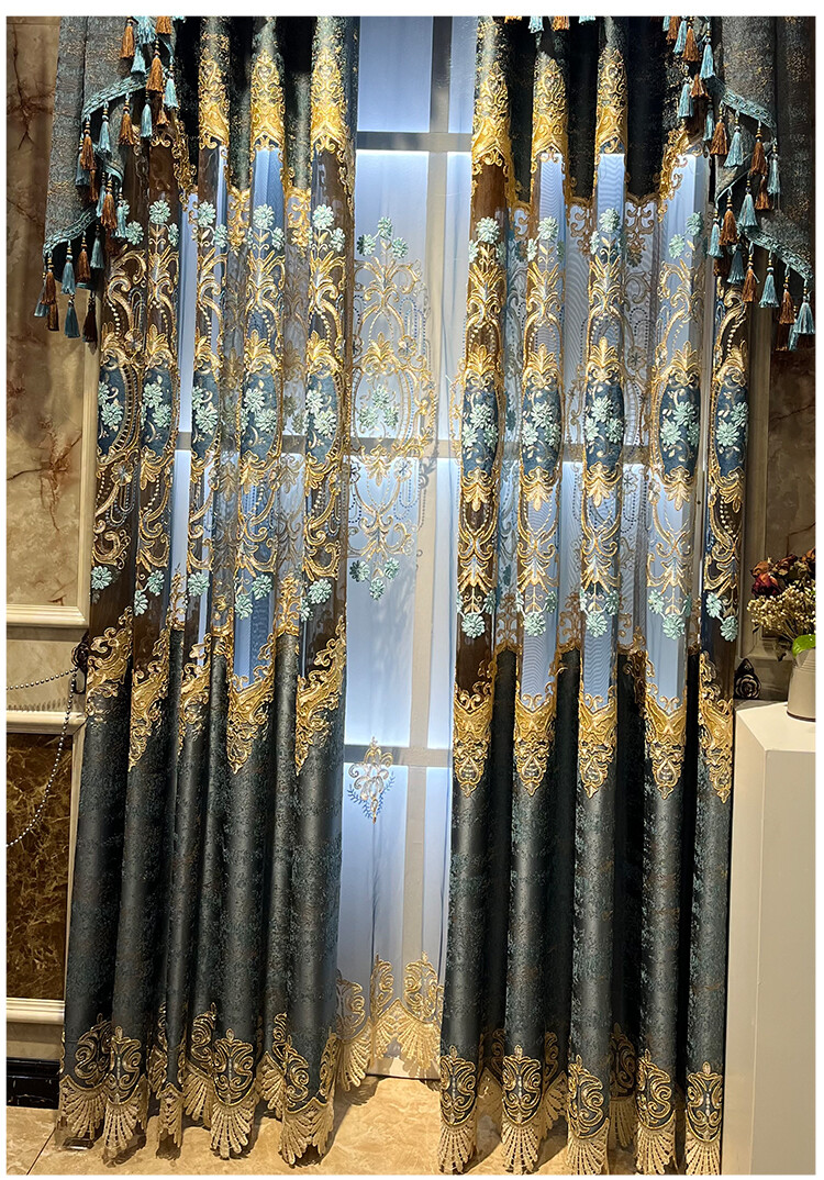 noble water-soluble embroidery chenille blue cloth curtain valance drape C1638