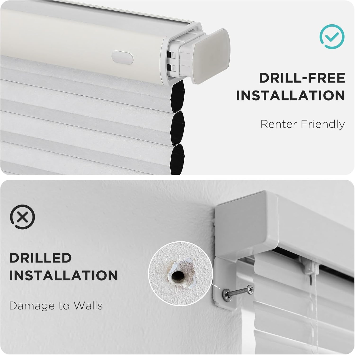 No Tools No Drill Window Blinds for Indoor Windows, Blackout Shades Cellula