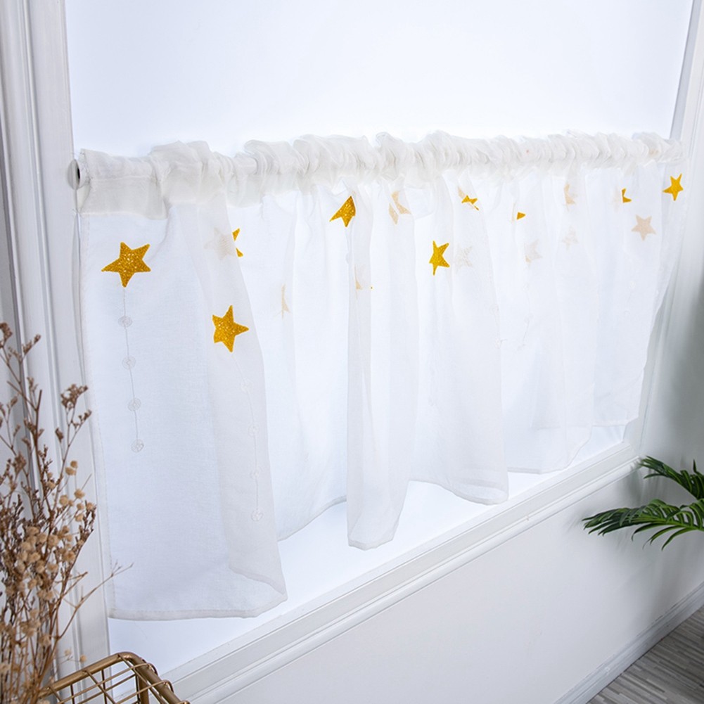 Kitchen Tiers Cabinet Embroidery Curtain Short Curtain Half Window